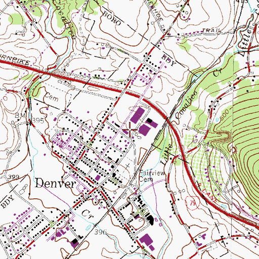 Topographic Map of Denver Fire Company 1 Station 13, PA