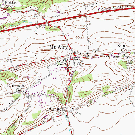 Topographic Map of Durlach - Mount Airy Fire Company Station 1 - 4, PA