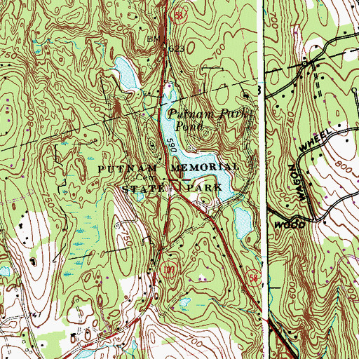 Topographic Map of Putnam Memorial State Park, CT