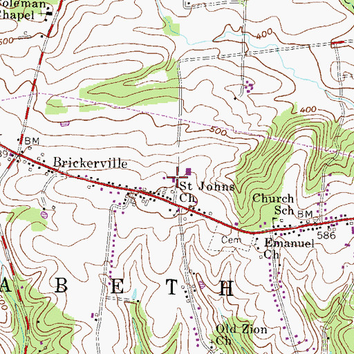 Topographic Map of Brickerville Fire Company Station 21, PA