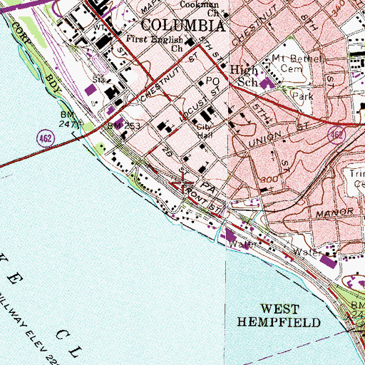 Topographic Map of Columbia 1 Fire Department Station 8 - 1 / Columbia Quick Response Service 8, PA
