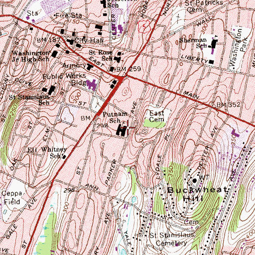 Topographic Map of Israel Putnam School, CT