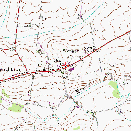 Topographic Map of Caernarvon Fire Company Station 34, PA
