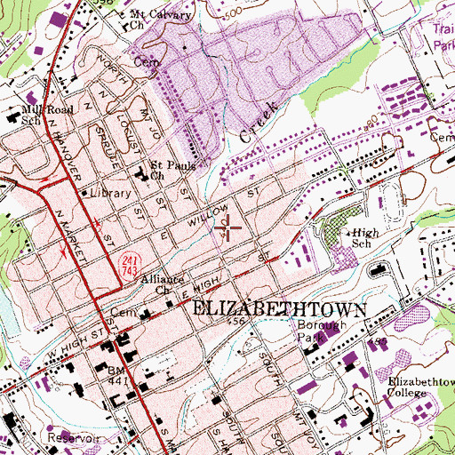 Topographic Map of Elizabethtown Fire Department Station 74, PA