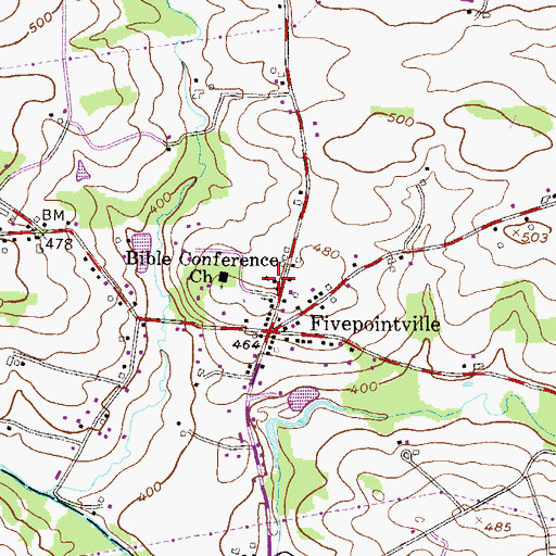 Topographic Map of Fivepointville Fire Company Station 32, PA