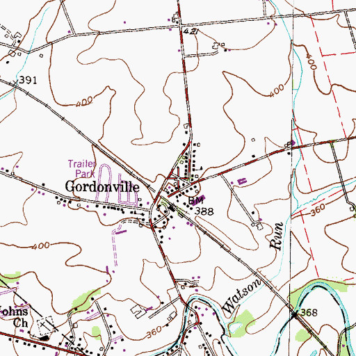 Topographic Map of Gordonville Fire Department and Ambulance Station 43, PA