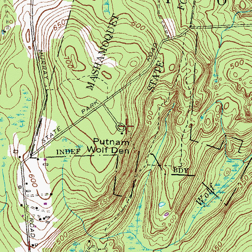 Topographic Map of Putnam Wolf Den, CT