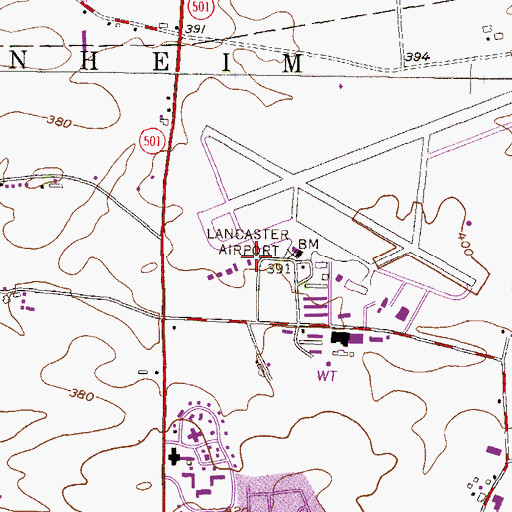 Topographic Map of Lancaster Airport Rescue and Firefighting Department Station 97, PA