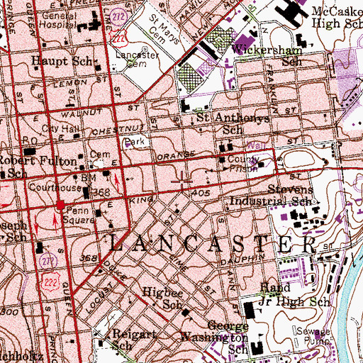 Topographic Map of Lancaster City Bureau of Fire Station 64 - 3, PA