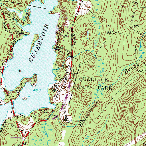 Topographic Map of Quaddick State Park, CT