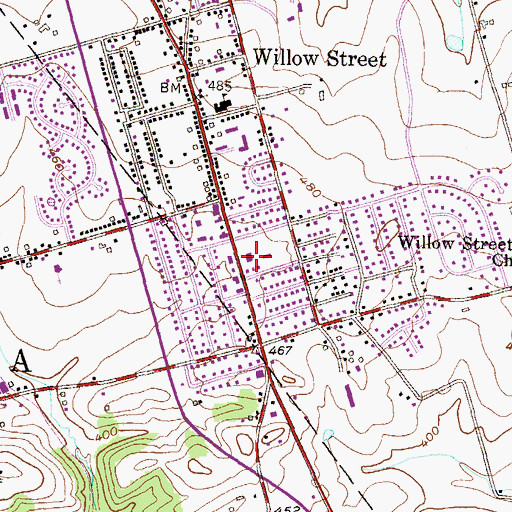 Topographic Map of Willow Street Fire Company Station 50, PA