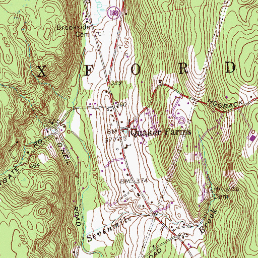 Topographic Map of Quaker Farms, CT