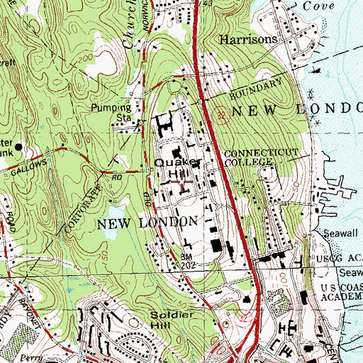 Topographic Map of Quaker Hill, CT
