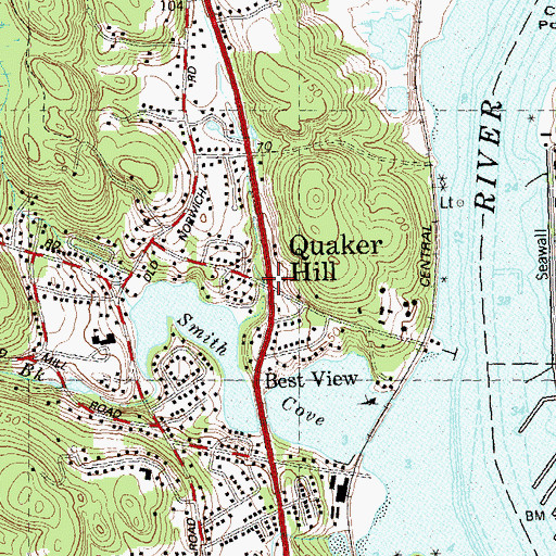 Topographic Map of Quaker Hill, CT