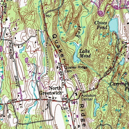 Topographic Map of Quaker Ridge Cemetery, CT