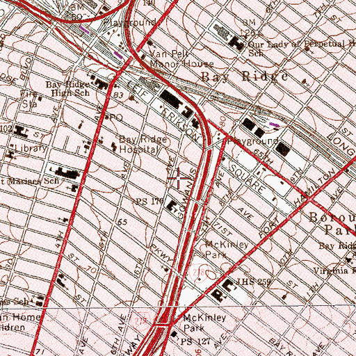 Topographic Map of Jehovah's Witnesses - Bay Ridge, NY