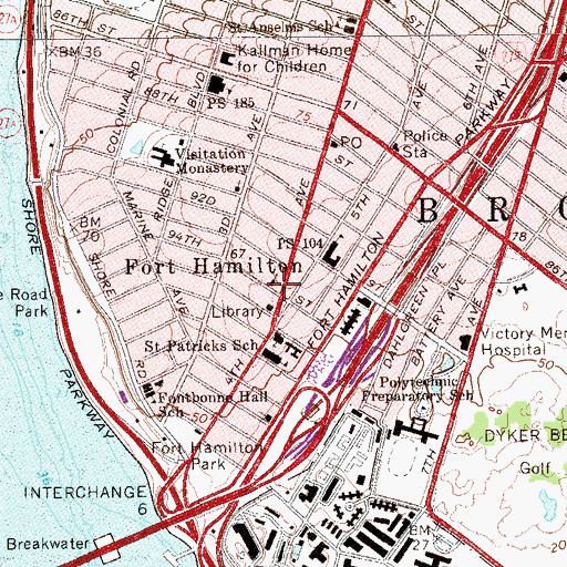 Topographic Map of Fort Hamilton Church, NY