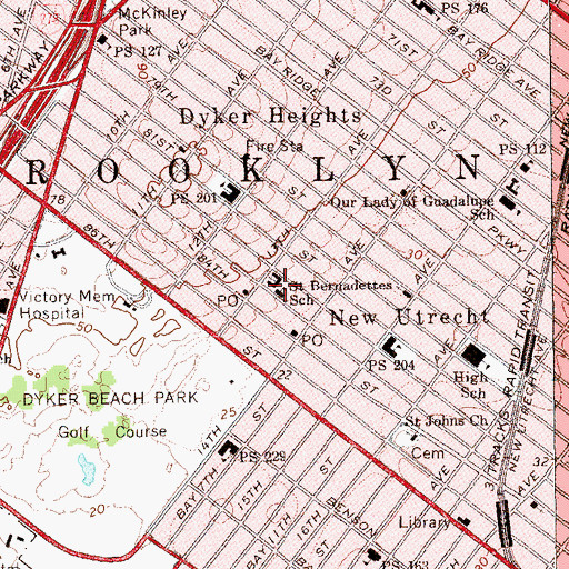 Topographic Map of Saint Bernadette's Church, NY
