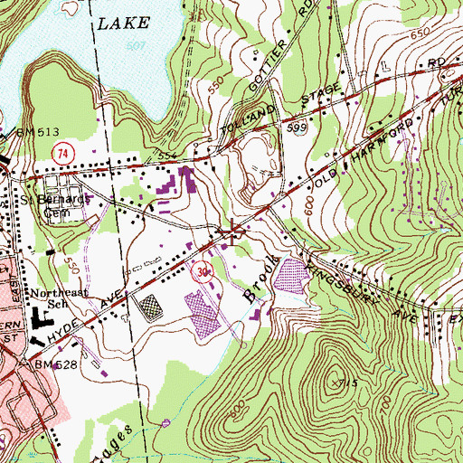 Topographic Map of Quarryville, CT