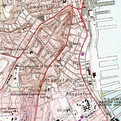 Topographic Map of Saint John Baptist De La Salle Roman Catholic Church, NY