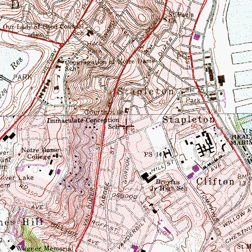 Topographic Map of Immaculate Conception Roman Catholic Church, NY