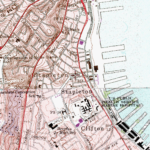 Topographic Map of Stapleton Village Hall (historical), NY