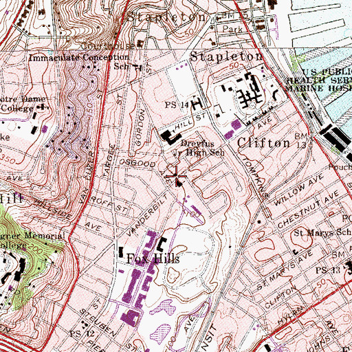 Topographic Map of Vanderbilt Avenue Moravian Church, NY