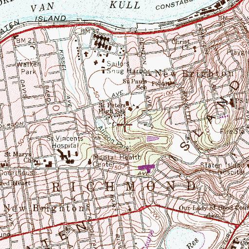 Topographic Map of Sailors Snug Harbor Cemetery, NY