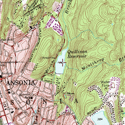 Topographic Map of Quillinan Reservoir, CT