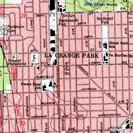 Topographic Map of La Grange Park Fire Department Station 2, IL