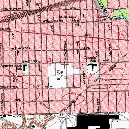 Topographic Map of Brookfield Fire Department Station 1, IL