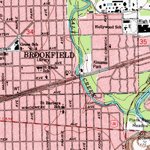 Topographic Map of Brookfield Village Hall, IL