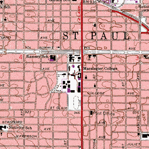 Topographic Map of Macalester Post Office (historical), MN