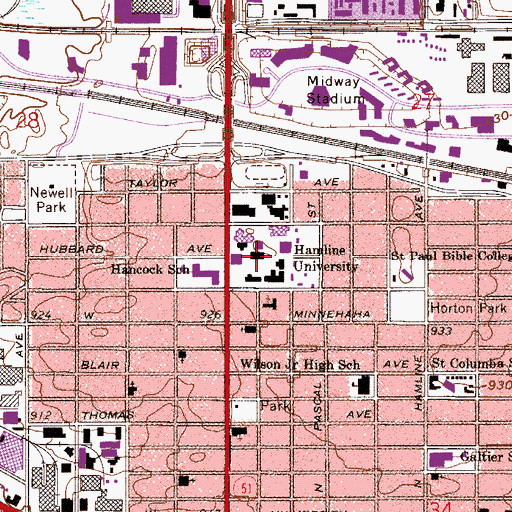 Topographic Map of Hamline Post Office (historical), MN