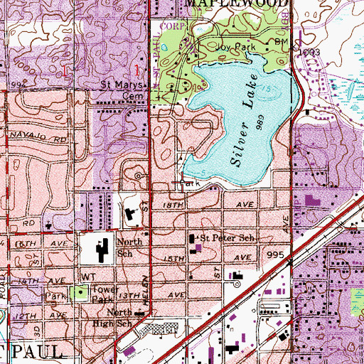 Topographic Map of Silver Lake Park, MN