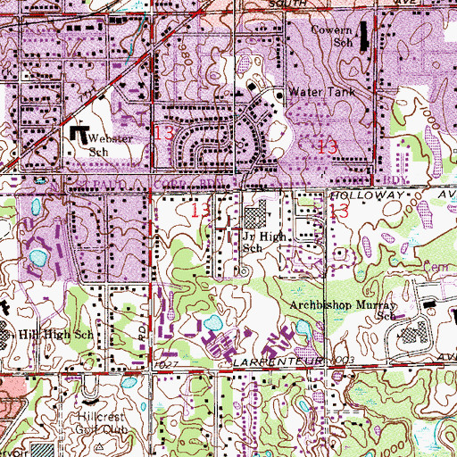 Topographic Map of Hillside Park, MN