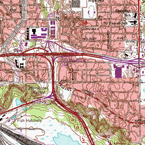 Topographic Map of Burns Park, MN