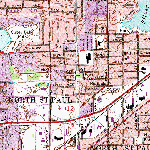 Topographic Map of Tower Hill Park, MN