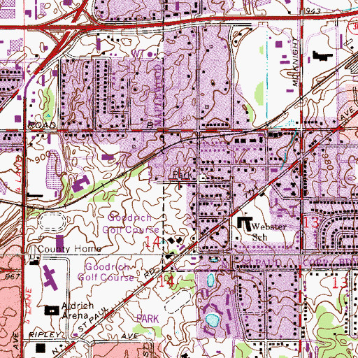 Topographic Map of Golby Hills Park, MN