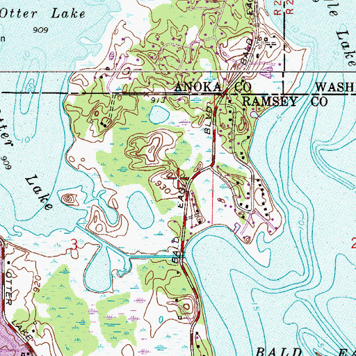 Topographic Map of Bald Eagle-Otter Lake Regional Park, MN