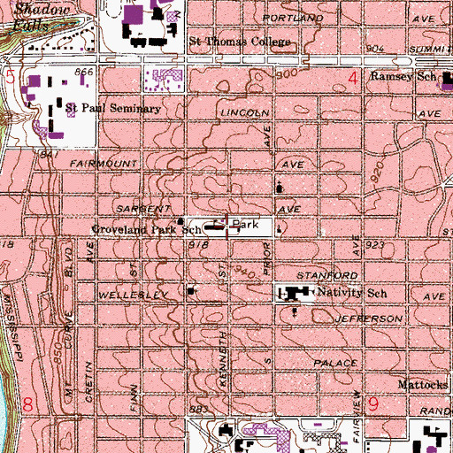 Topographic Map of Groveland Park, MN