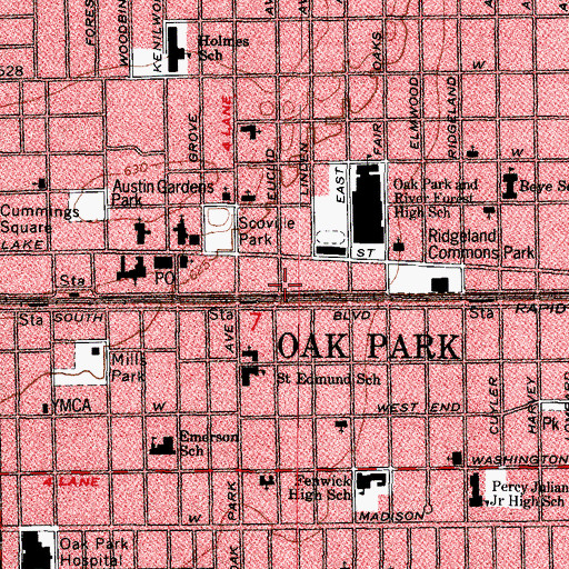 Topographic Map of Oak Park Fire Department Station 1, IL