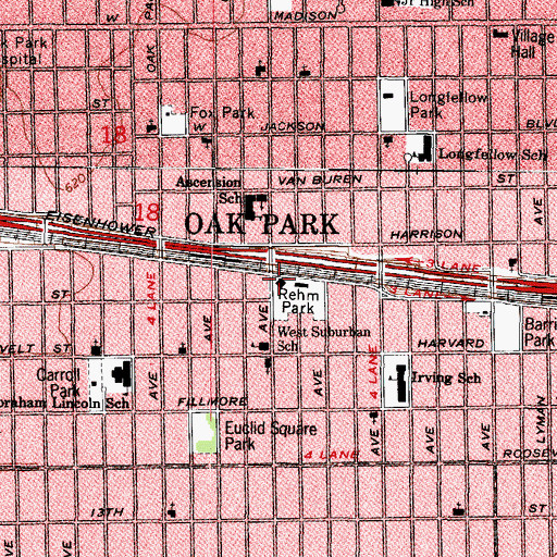Topographic Map of Oak Park Fire Department Station 3, IL