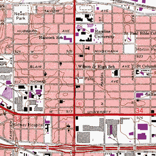 Topographic Map of Hamline Playground, MN