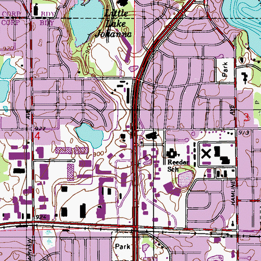 Topographic Map of Oasis Park, MN