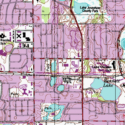 Topographic Map of Veterans Park, MN
