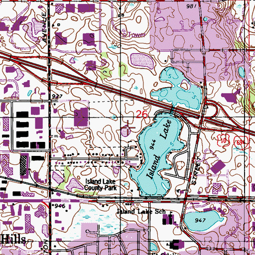 Topographic Map of Island Lake County Park, MN