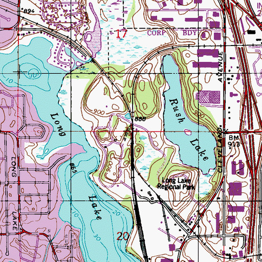 Topographic Map of Long Lake Regional Park, MN