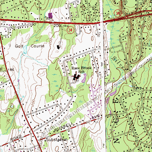 Topographic Map of Race Brook School, CT
