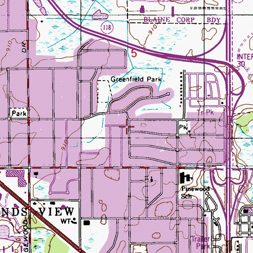 Topographic Map of Oakwood Park, MN
